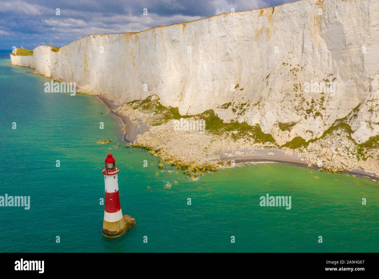 Hohe Klippen bei Beachy Head, South Downs National Park, England, Vereinigtes Königreich, Beachy Head Lighthouse, höchsten Klippen in England, Englischer Kanal Stockfoto