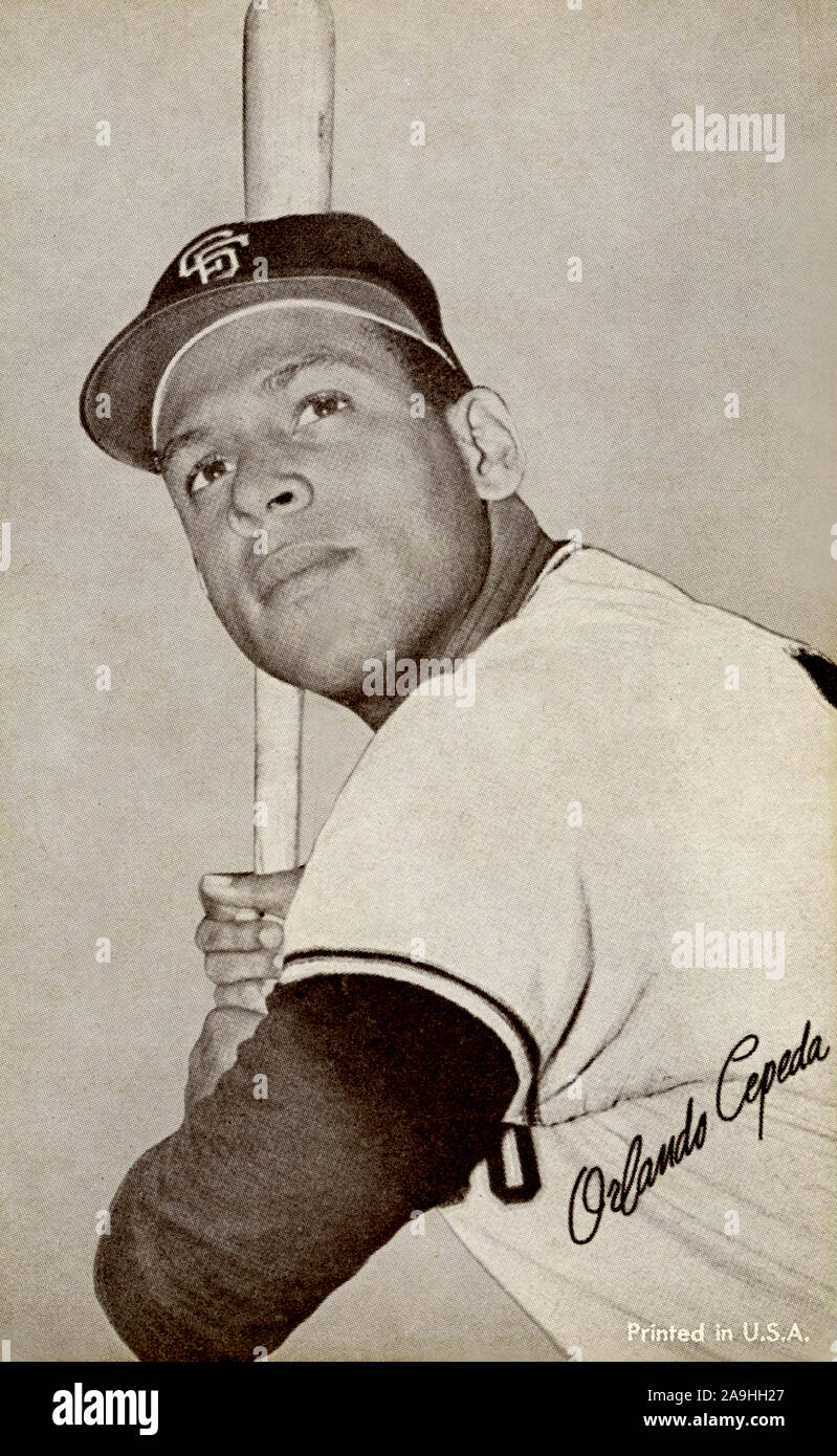 Vintage schwarz und weiß Ausstellung Baseball Karte von Orlando Cepeda mit den San Francisco Giants ca. 1960er Jahre. Stockfoto
