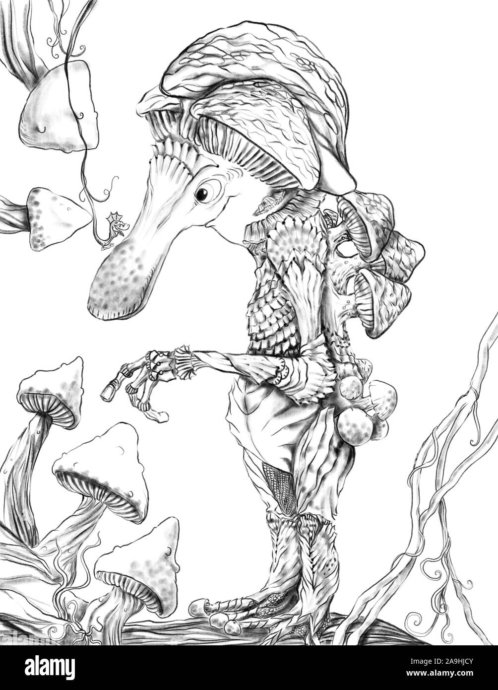 Pilz Mann, eine anthropomorphe Fantasy monströse Kreatur sprießen Pilze auf andere Pilze wie Champignons und toadsctools. Eine magische Stockfoto