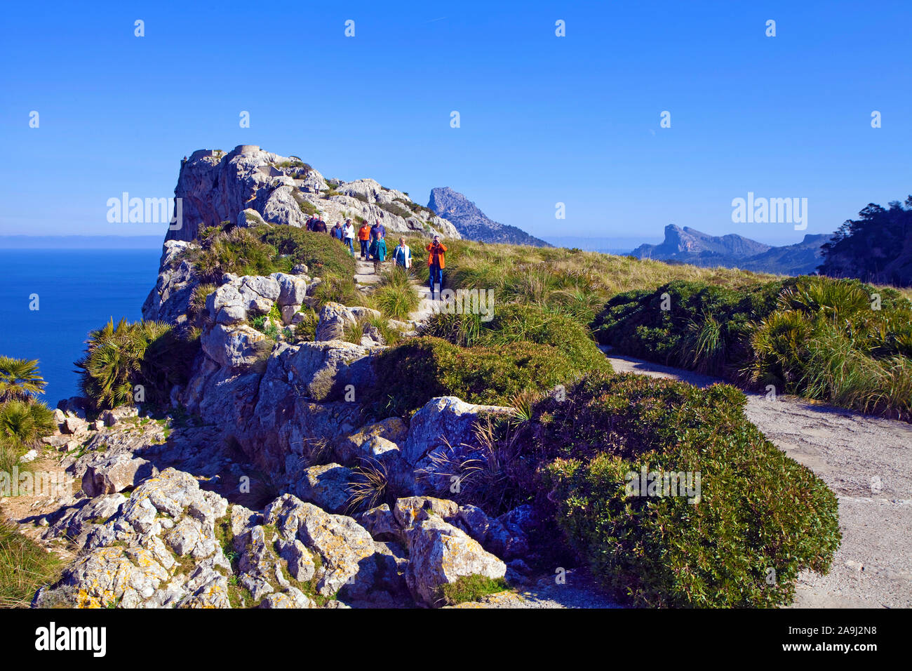 Aussichtspunkt Mirador de Mal Pas an der Straße nach Kap Formentor, Mallorca, Balearen, Spanien Stockfoto