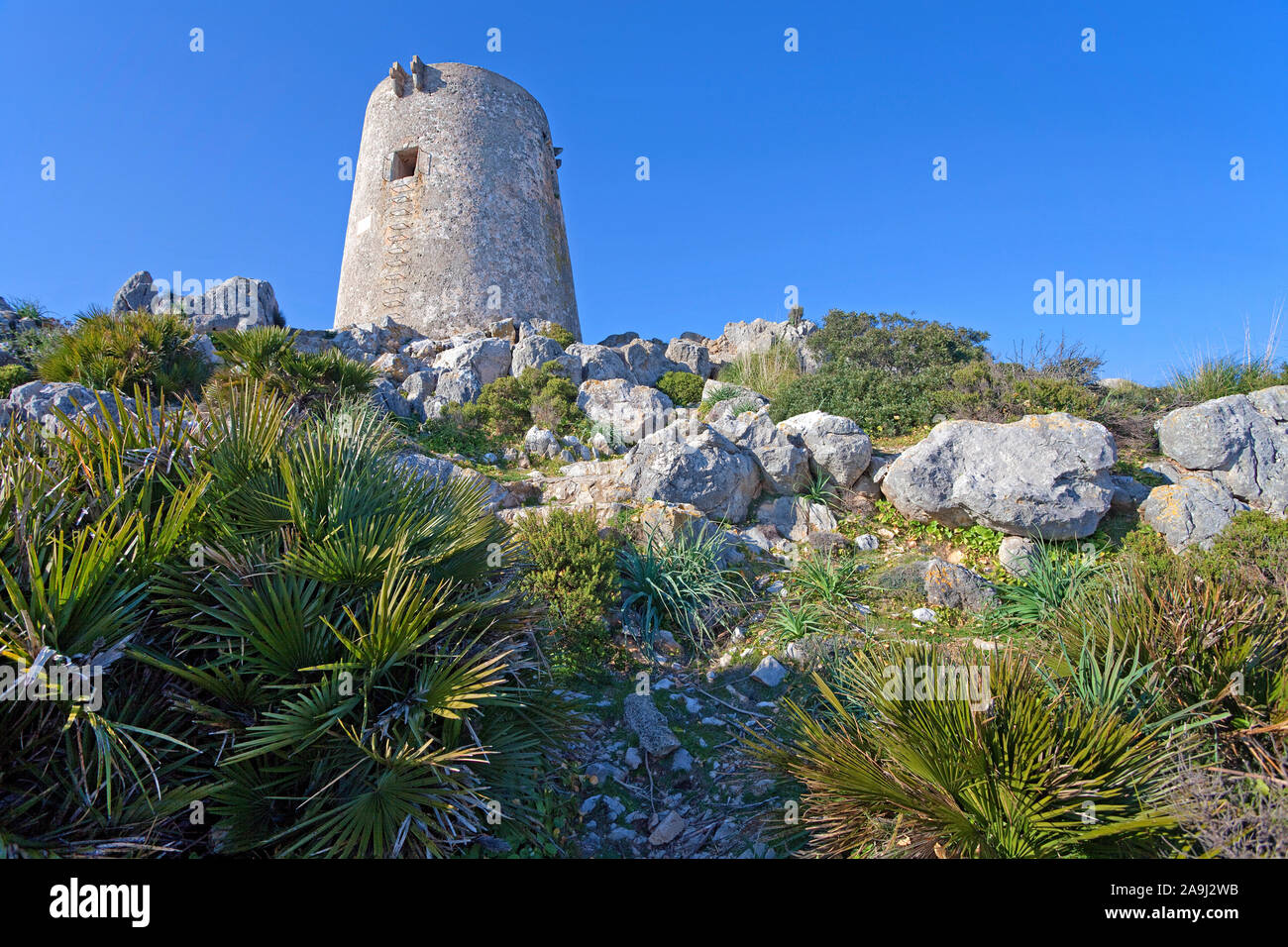 Alte historische Watch Tower von Almallutx, Talayot de Almallutx, am Kap Formentor, Mallorca, Balearen, Spanien Stockfoto