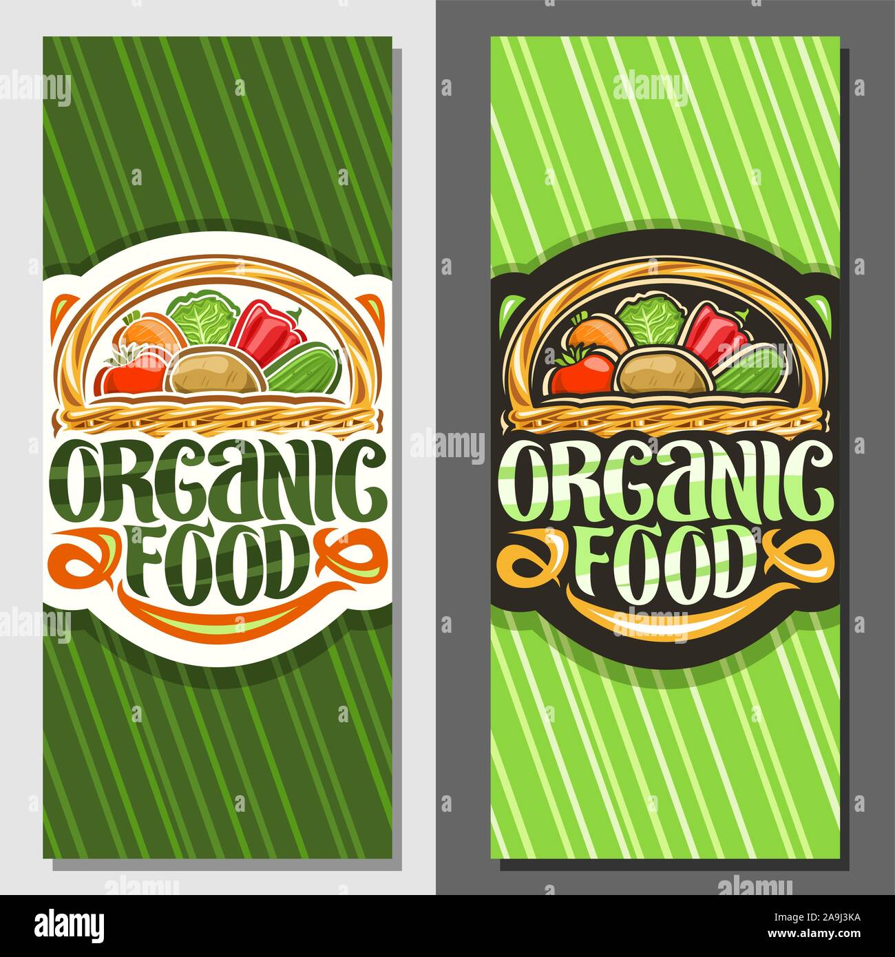 Vektor Banner für Bio-lebensmittel, Layouts mit Heap verschiedene Gemüse, dekorativen Beschriftung für Worte Bio-Lebensmittel, Illustration von Design Zeichen bo Stock Vektor