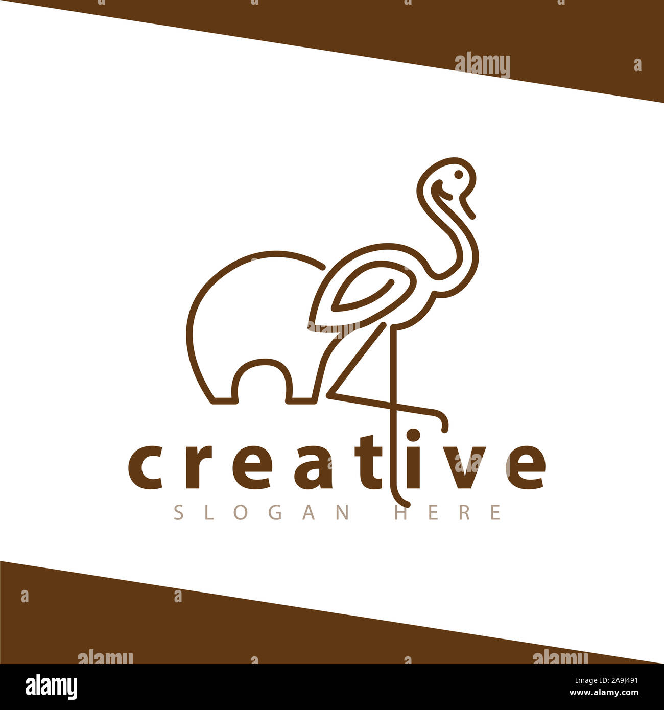 Flamingo und Elephant Line Art Logo Symbol Vektor Vorlage Stockfoto