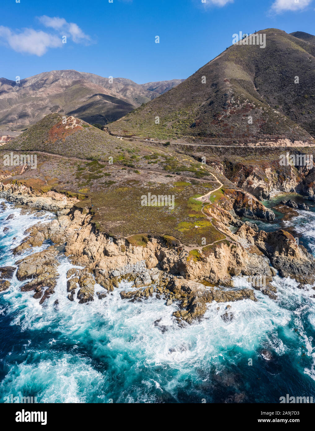 Luftaufnahme von Nordkalifornien Küste in der Nähe von Monterey, Big Sur, Kalifornien, USA, Pazifischer Ozean Stockfoto