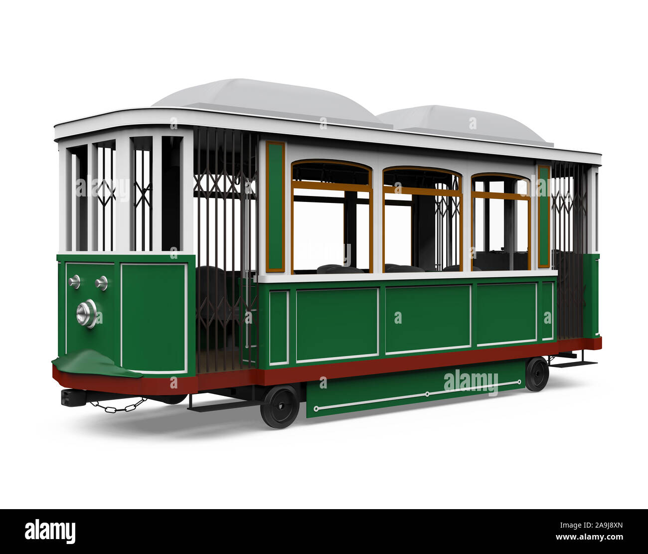 Vintage Green Straßenbahn isoliert Stockfoto