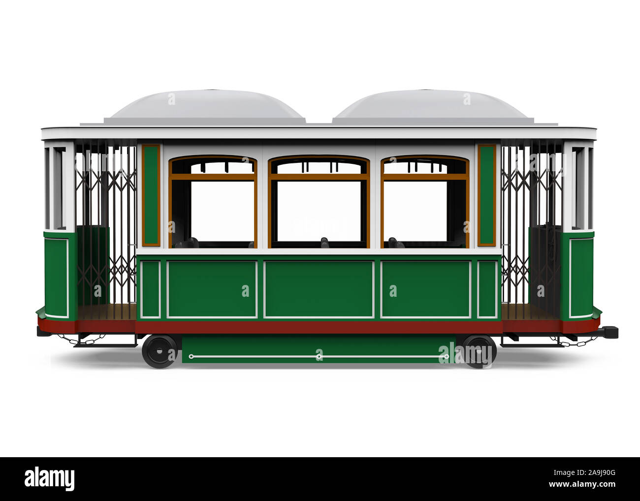 Vintage Green Straßenbahn isoliert Stockfoto