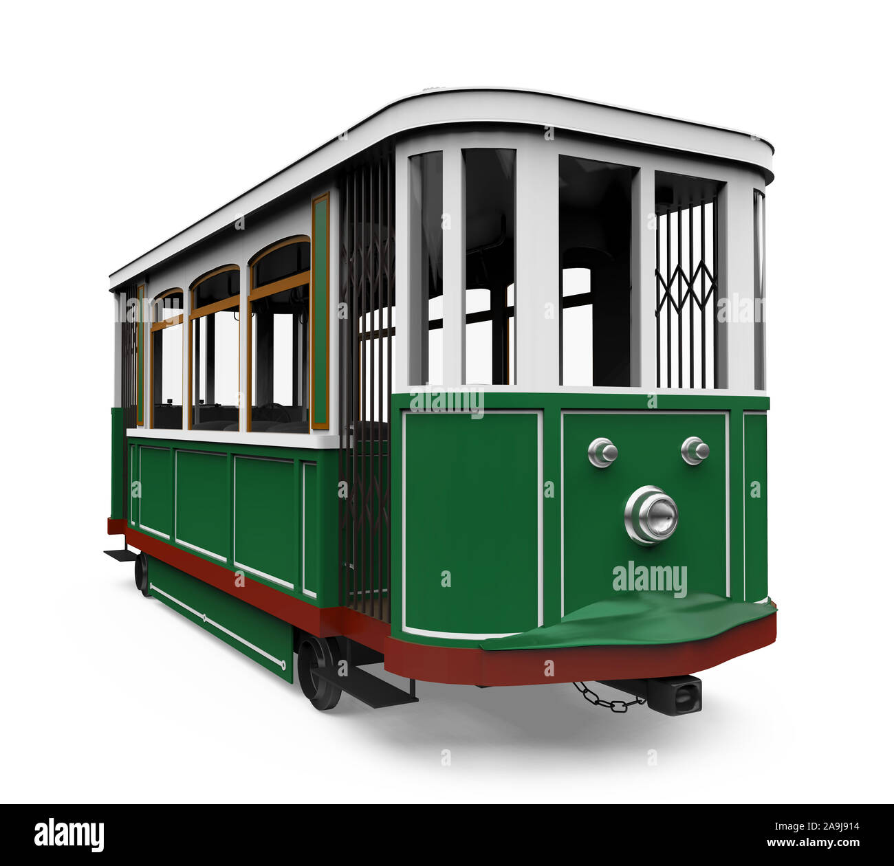 Vintage Green Straßenbahn isoliert Stockfoto