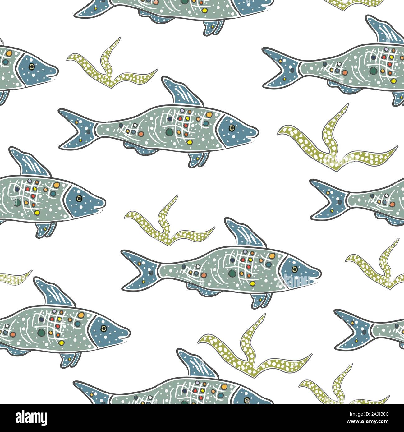 Hand gezeichneten Unterwasserwelt. Hand gezeichnet, im skandinavischen Stil. Detaillierte Arbeit. Vector Illustration Stock Vektor