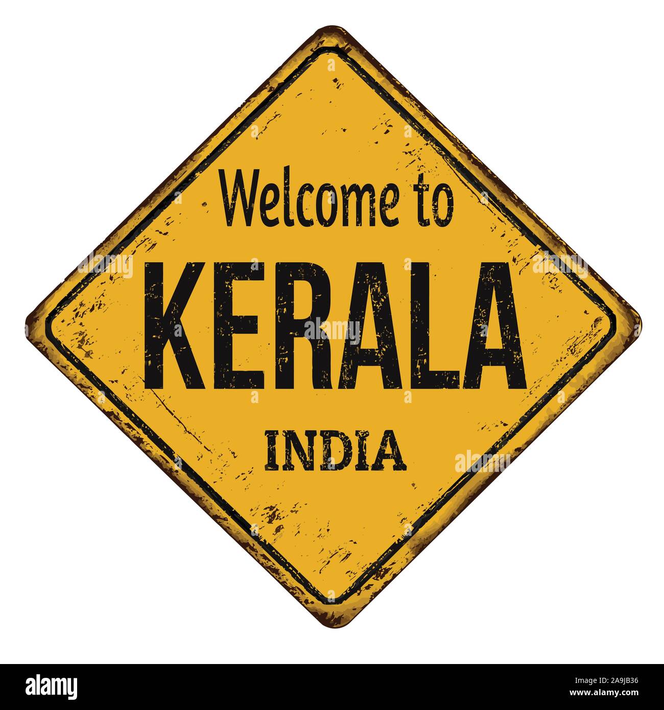 Nach Kerala vintage rostiges Metall Zeichen auf weißem Hintergrund Willkommen, Vector Illustration Stock Vektor