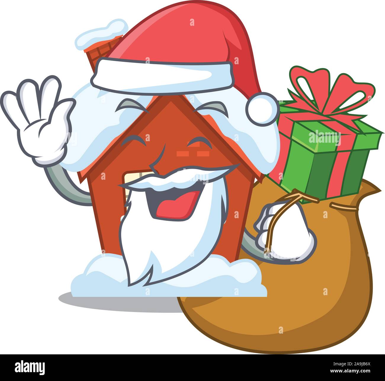 Santa bringen Geschenk winter Haus mit Charakter Form Stock Vektor