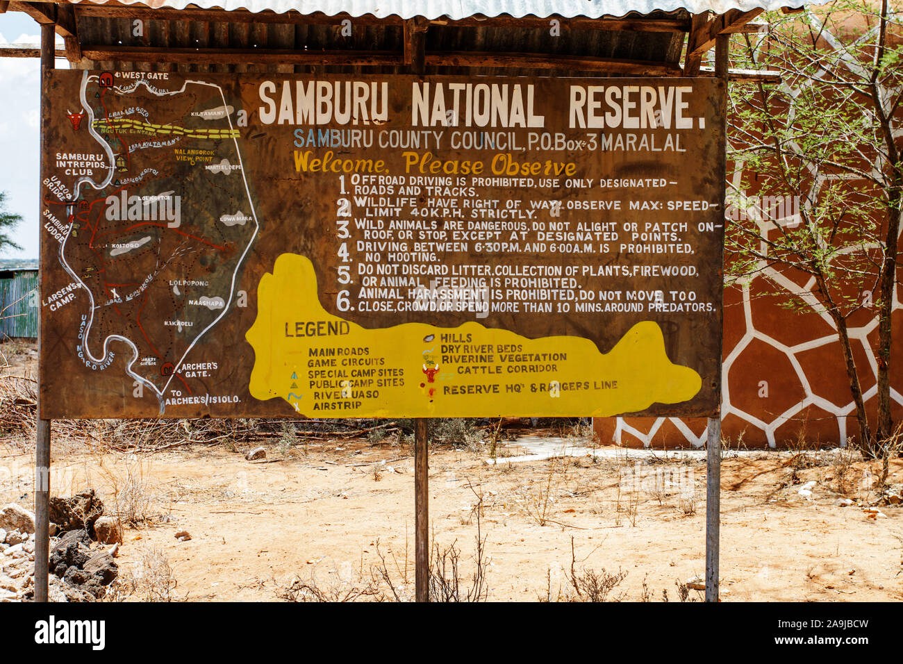 Parkeingang Samburu Nationalpark Stockfoto