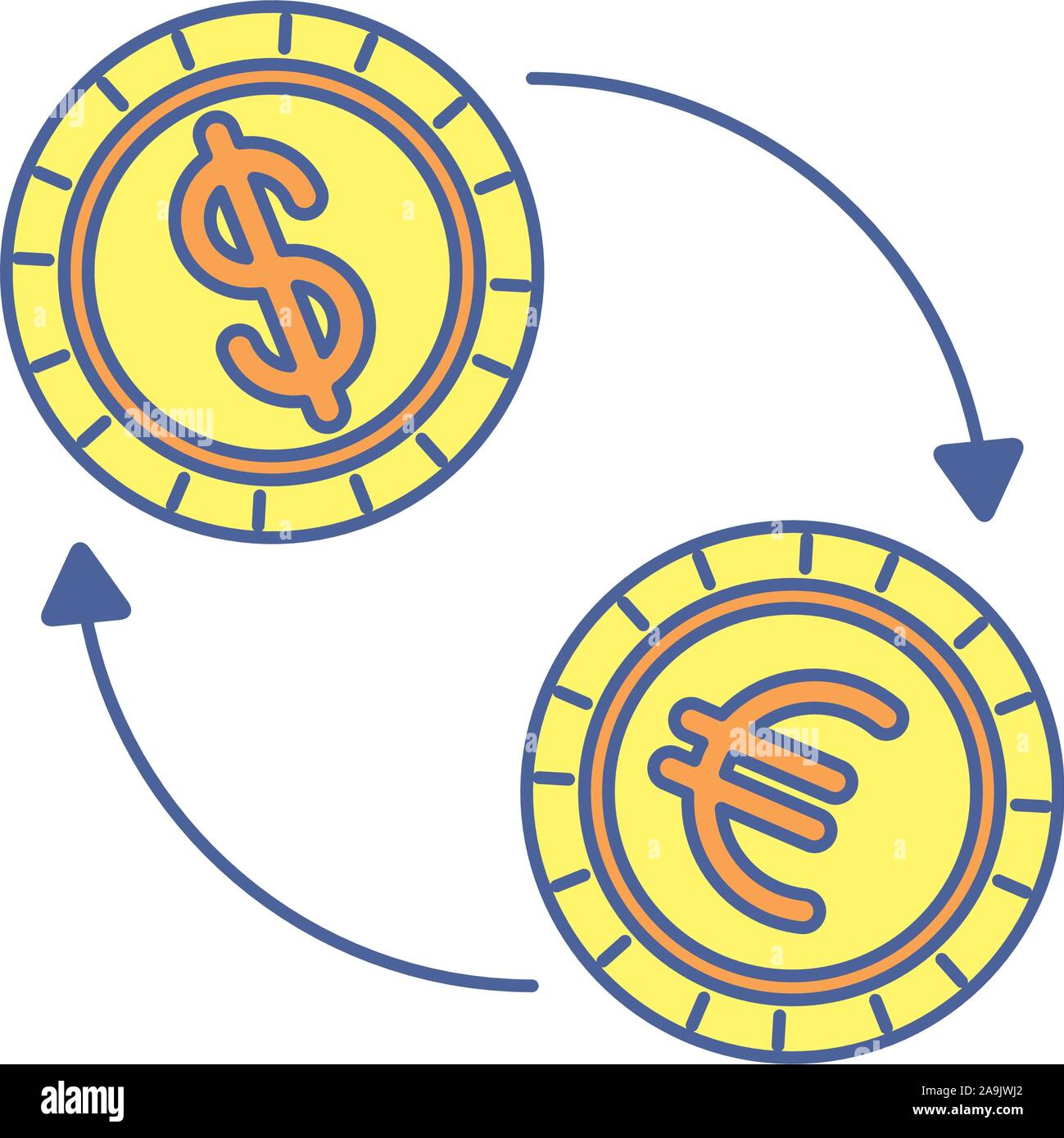 Münzen Dollar und Euro mit Pfeilen Stock Vektor