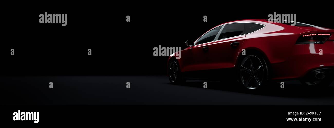 Roten Sportwagen auf eleganten dunklen Hintergrund. Stockfoto