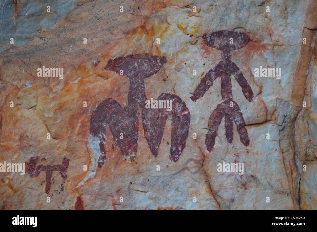 Peña Escrita Felsmalereien in Fuencaliente (Ciudad Real, Spanien), ein bemerkenswertes Beispiel für die Post - altsteinzeit Rock Art Stockfoto