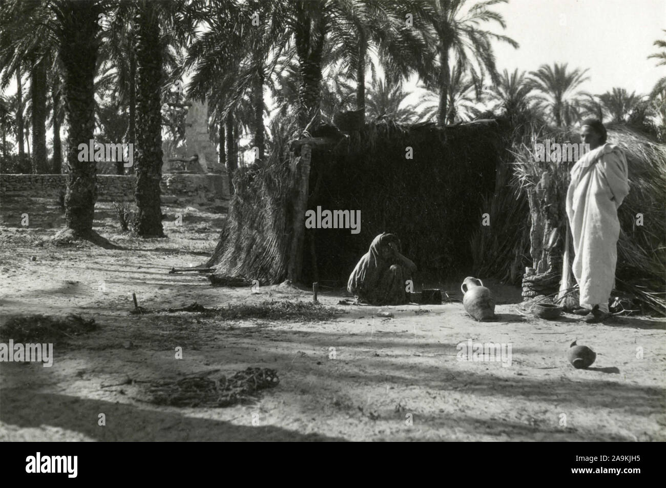 Hütten in der Oase, Libyen Stockfoto