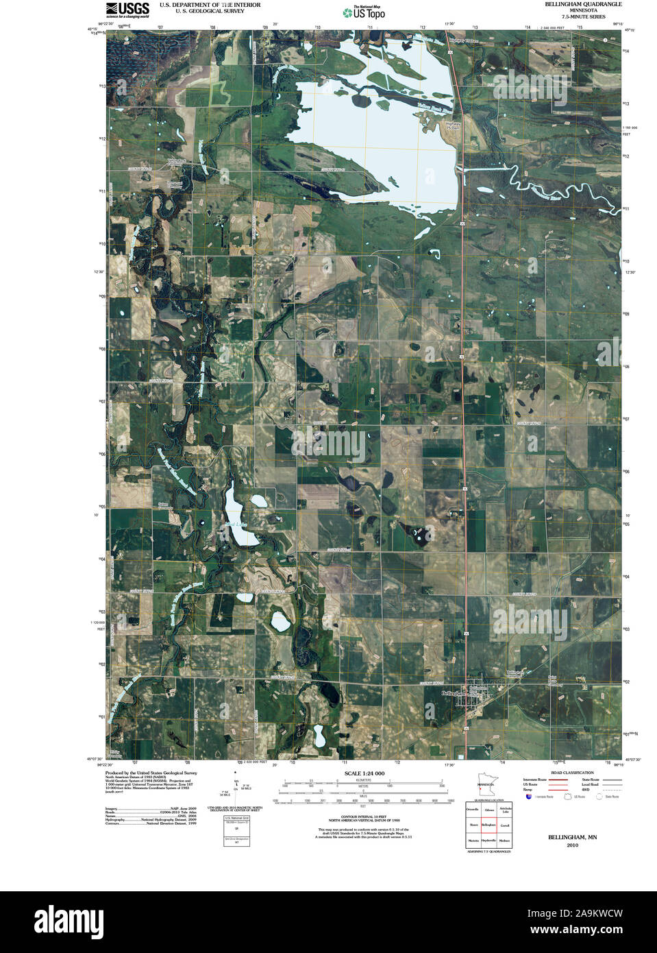 USGS TOPO Karte MInnesota MN Bellingham 20100820 TM Wiederherstellung Stockfoto