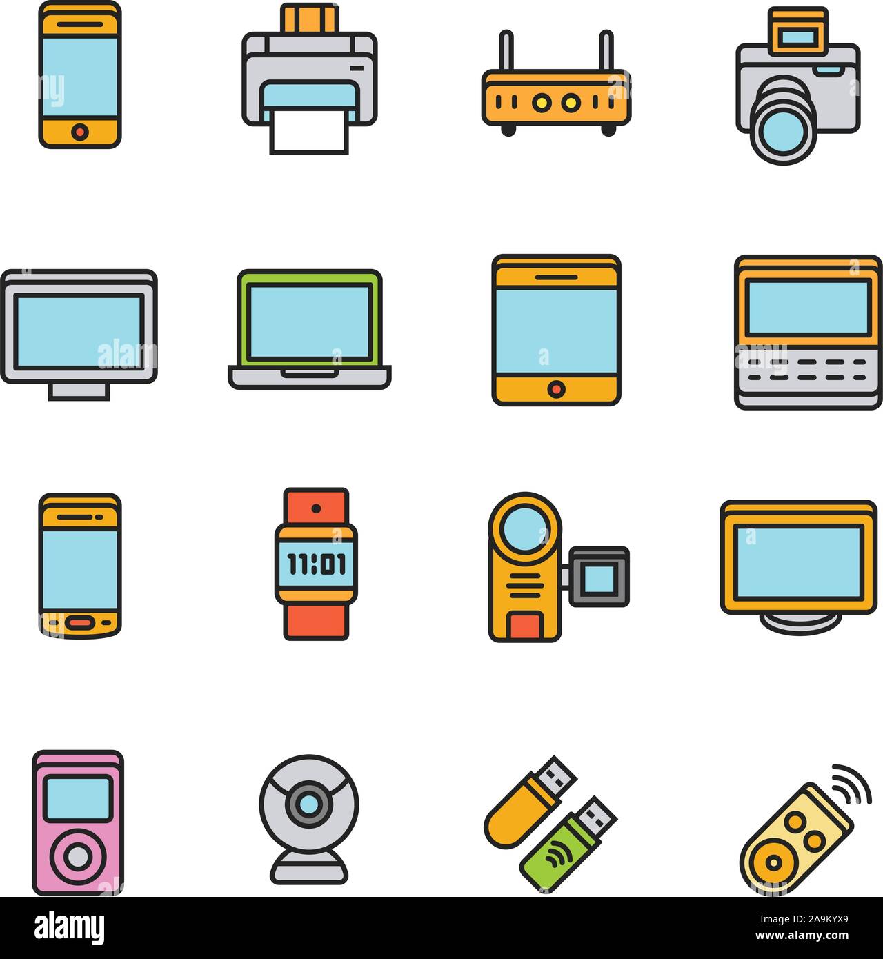 Paforo Icon Set: Sauber und einfach Gadget Symbole gesetzt Stock Vektor
