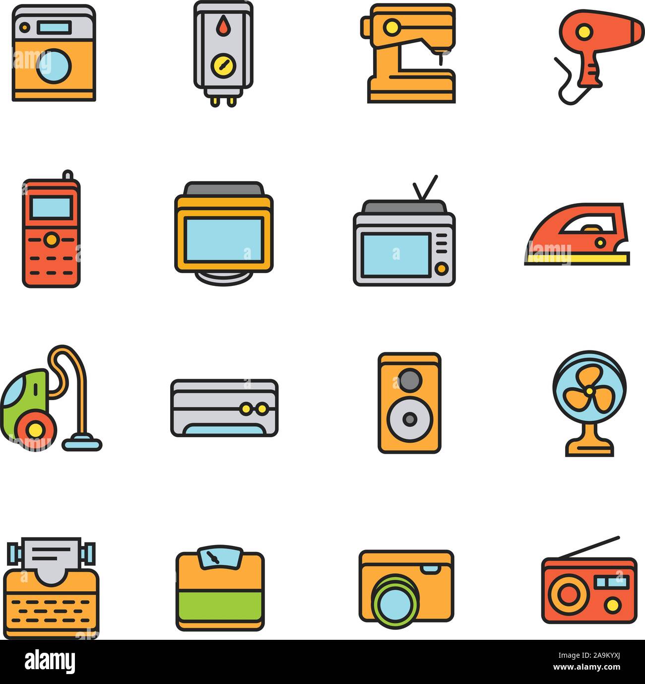 Paforo Icon Set: Sauber und einfach Home Appliance Symbole gesetzt Stock Vektor