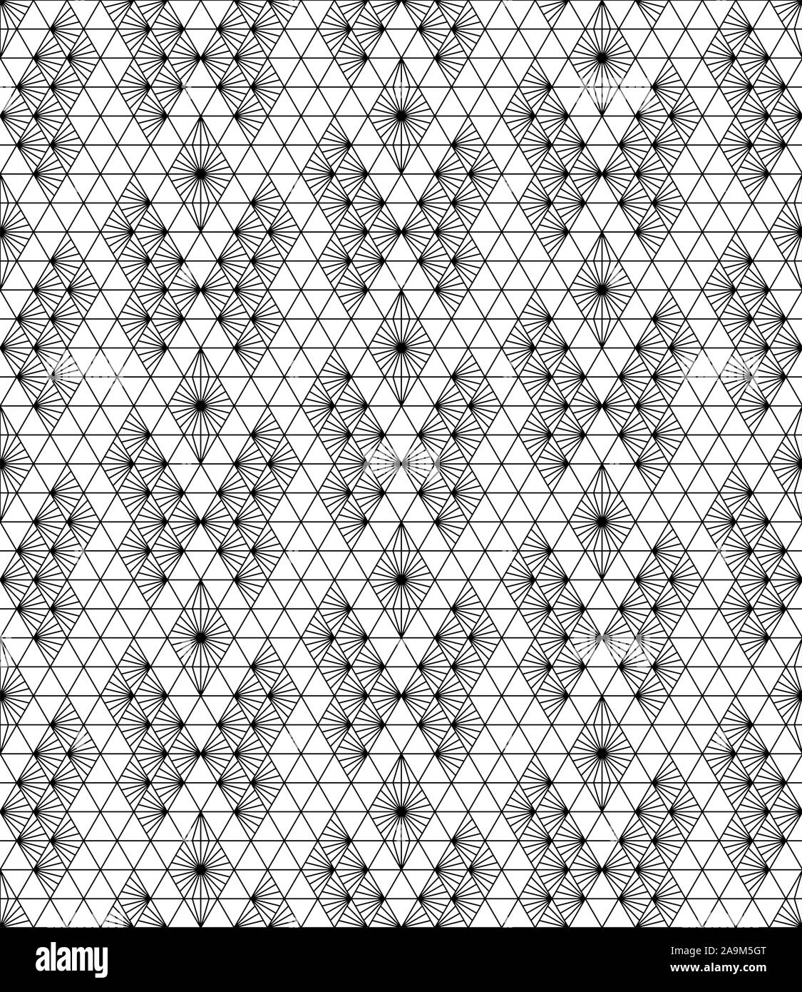 Nahtlose Muster auf Japanisch ornament Kumiko schwarze und weiße Silhouette. Durchschnittliche dicke Linien. Stock Vektor