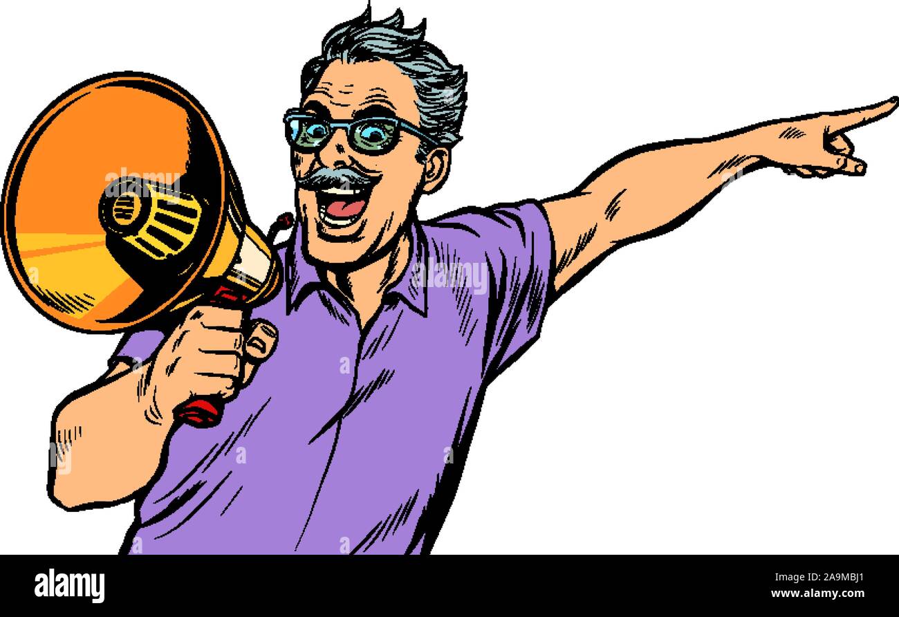 Ein älterer Mann mit einem Megaphon Stock Vektor