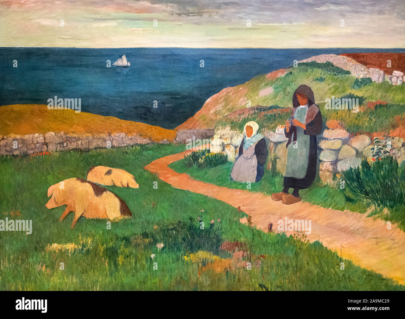 Junge bretonische Mädchen im Bereich von Henry Moret (1856-1913), Öl auf Leinwand, 1890/91 C. Stockfoto
