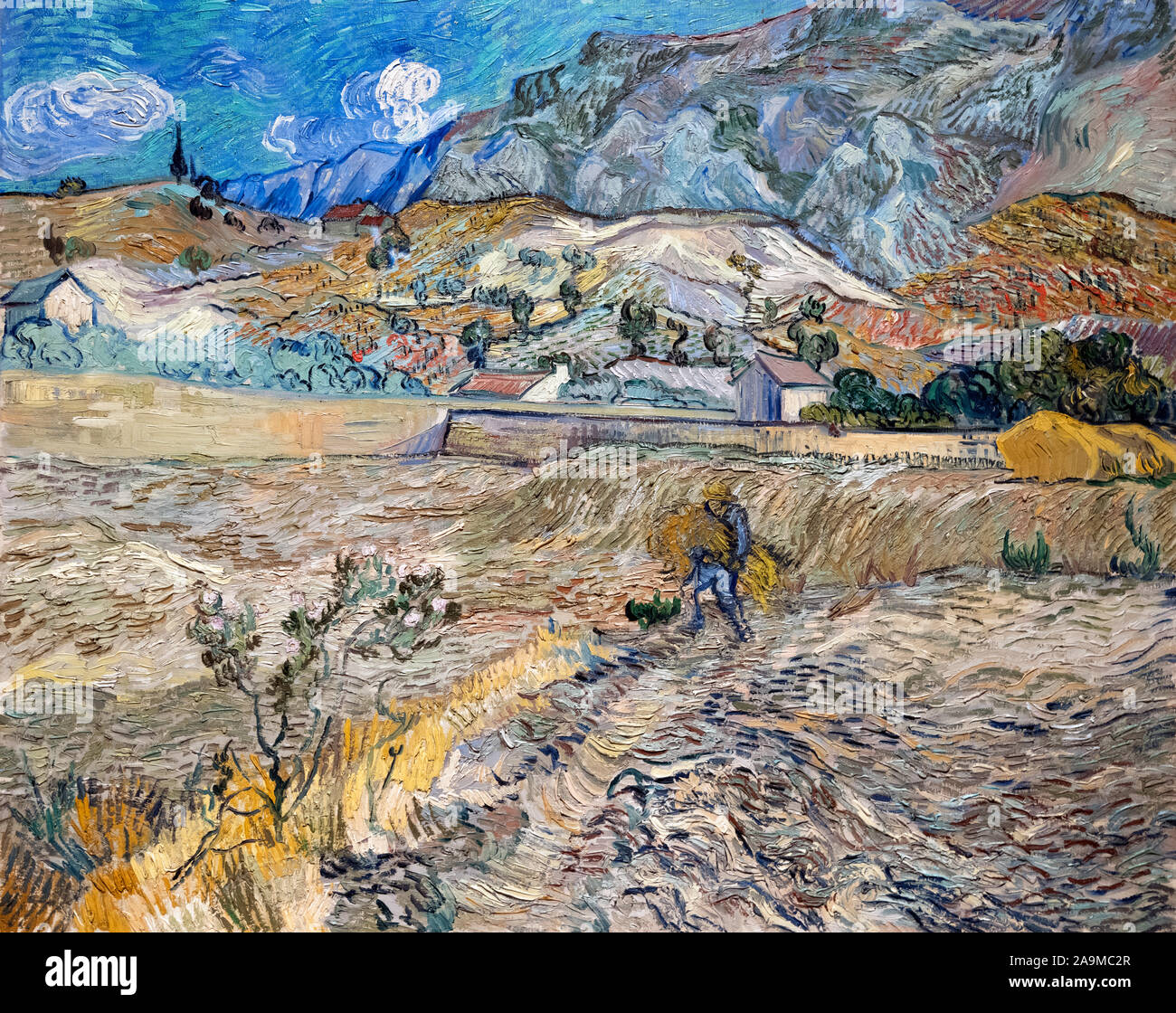 Landschaft bei Saint-Rémy (geschlossene Feld mit Bauern) von Vincent Van Gogh (1853-1890), Öl auf Leinwand, 1889 Stockfoto