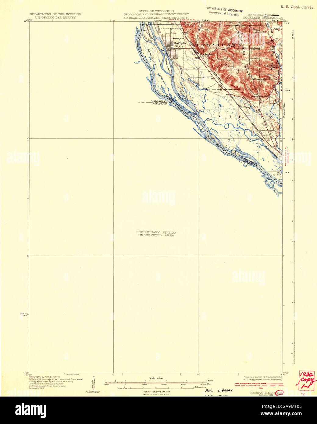 USGS TOPO Karte MInnesota MN Cochrane502317 1932 62.500 Wiederherstellung Stockfoto