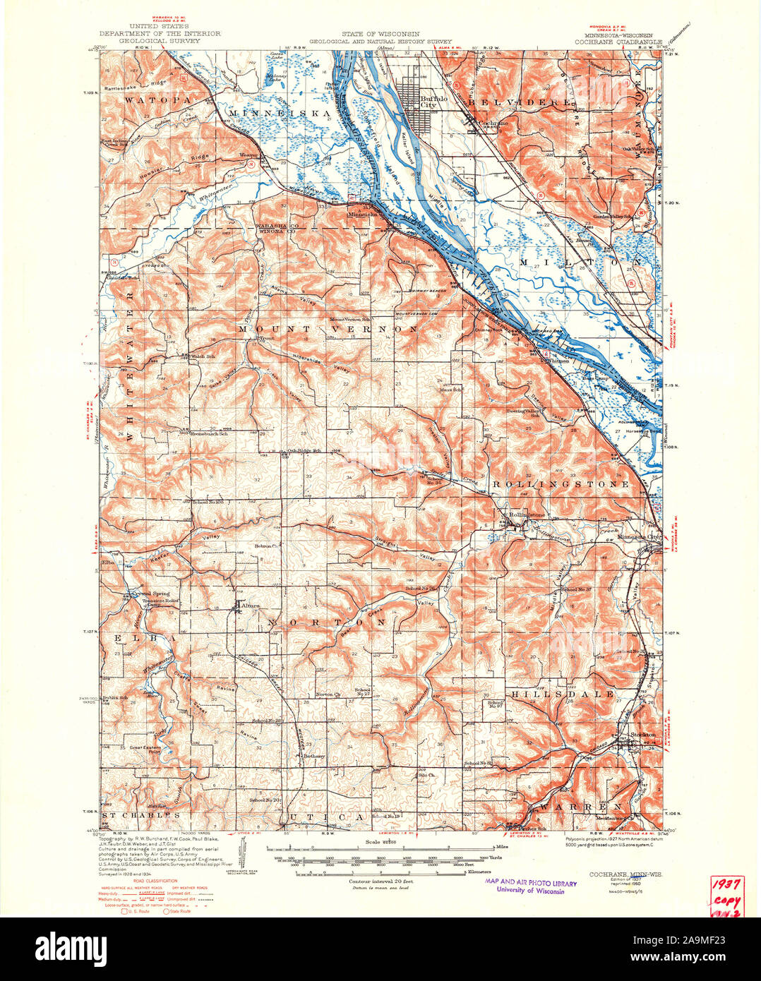 USGS TOPO Karte MInnesota MN Cochrane 504213 1937 62.500 Wiederherstellung Stockfoto