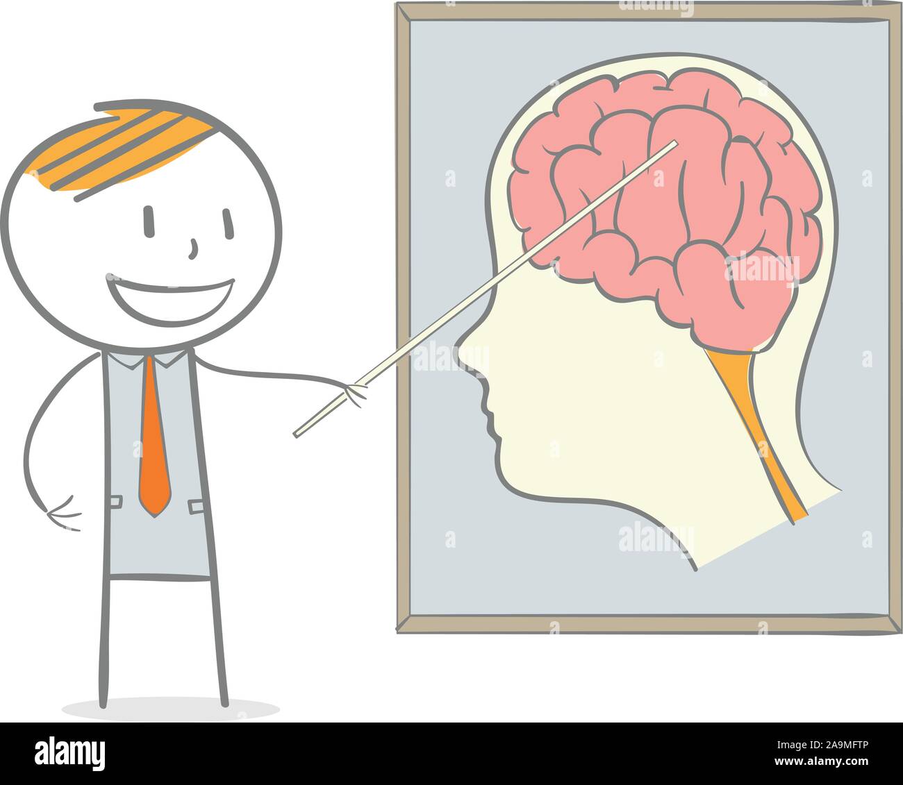 Doodle Strichmännchen: Dozent Nachhilfe eine Lektion darüber, wie man das Gehirn maximieren Stock Vektor