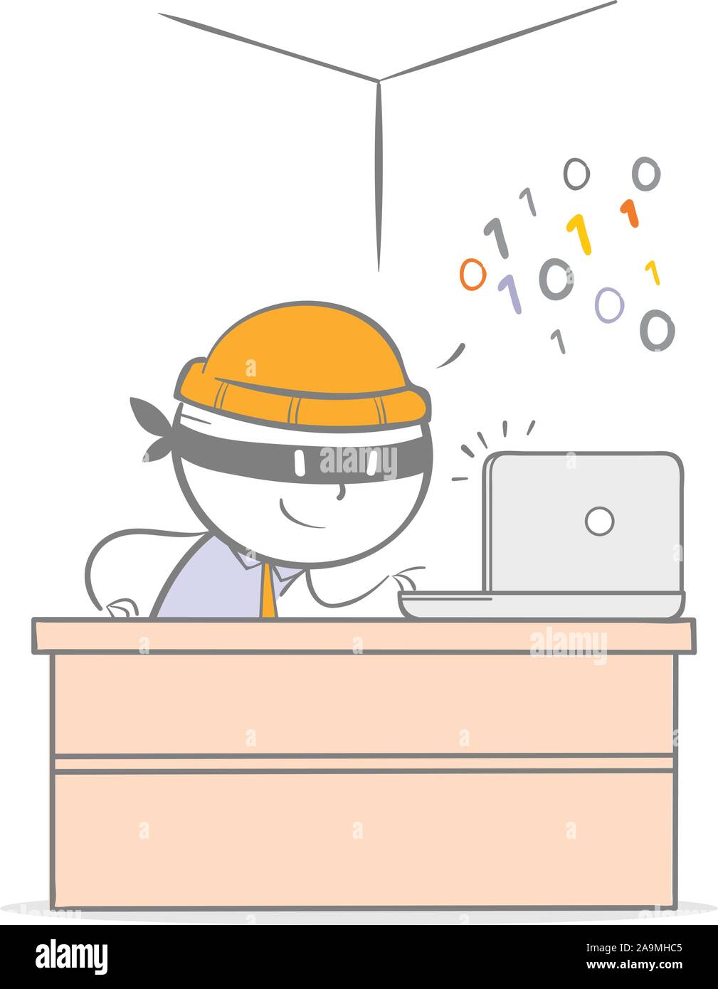 Doodle Abbildung: ein Hacker stehlen Daten auf einem Laptop Stock Vektor