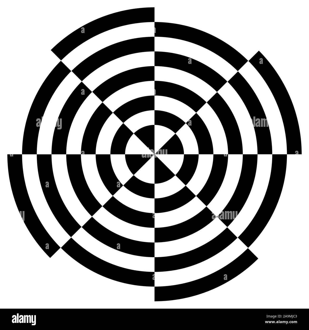 Schwarze und weiße kreisförmige Streifen illusive Optische Kunst, vektor design Stock Vektor