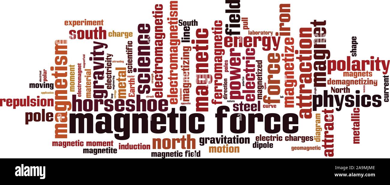 Magnetische kraft Wort cloud Konzept. Collage aus Worten über magnetische Kraft. Vector Illustration Stock Vektor