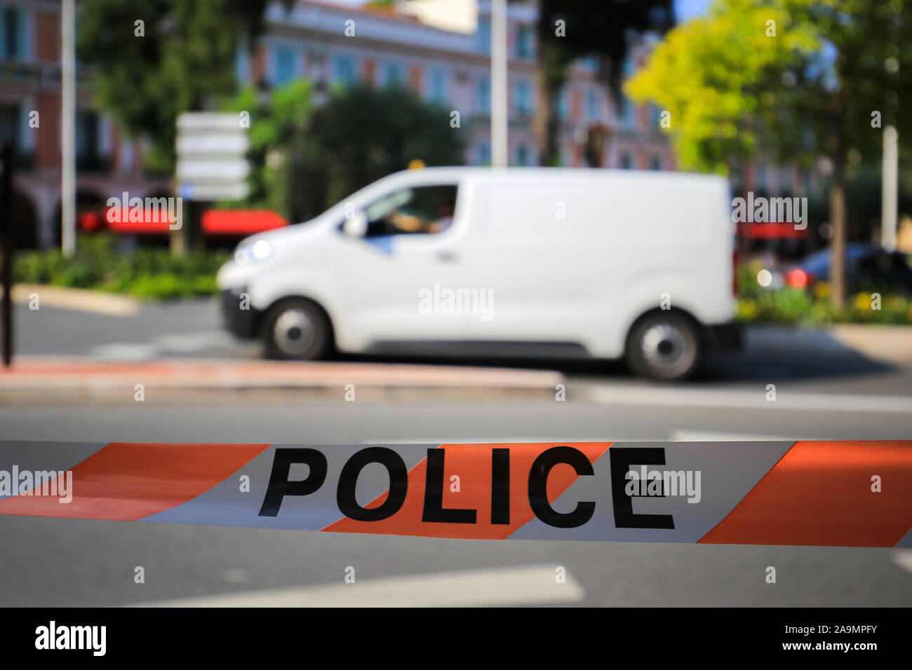 Polizei tape rote und weiße Farbe klebeband Barrikade Achtung Gefahr Stockfoto