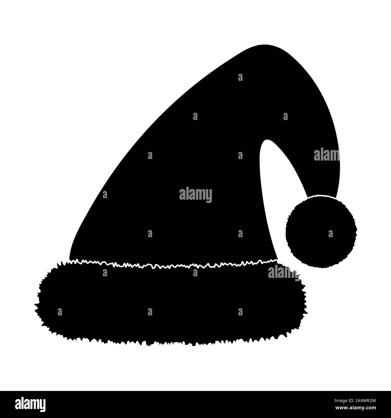 Weihnachten Santa Claus hat mit Fell Silhouette. Neues Jahr cap isoliert auf weißem Hintergrund. Winter Cap. Vector Illustration. Stock Vektor