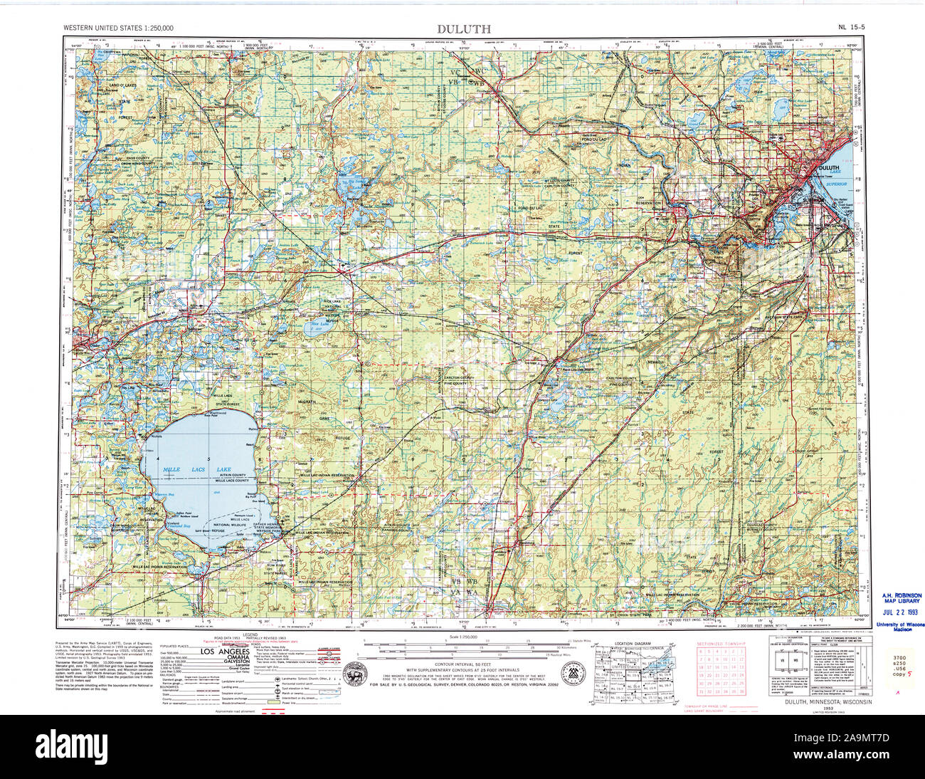 USGS TOPO Karte Minnesota Duluth MN 503722 1953 250000 Restaurierung Stockfoto