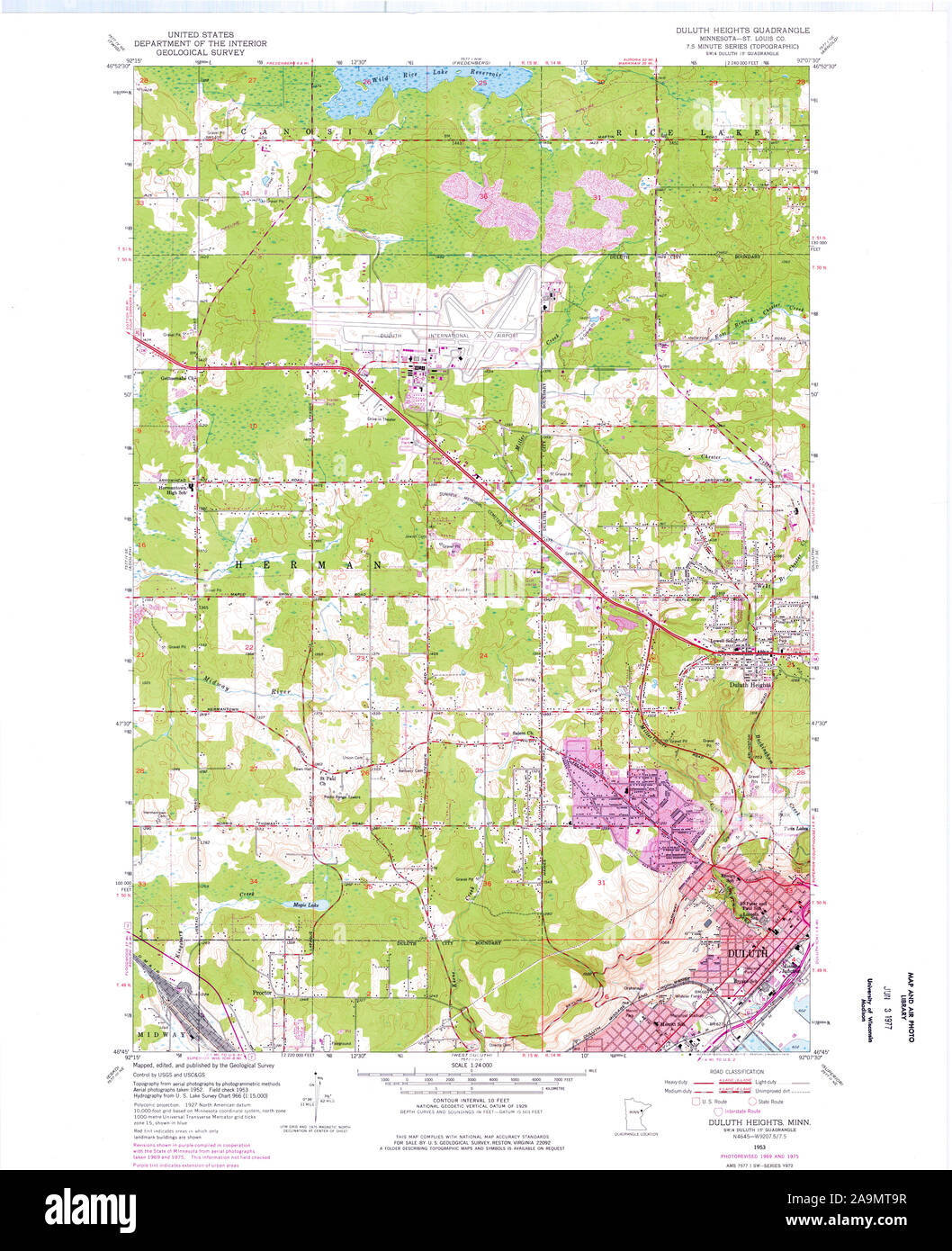 USGS TOPO Karte Minnesota Duluth MN 504384 1953 24000 Wiederherstellung Stockfoto