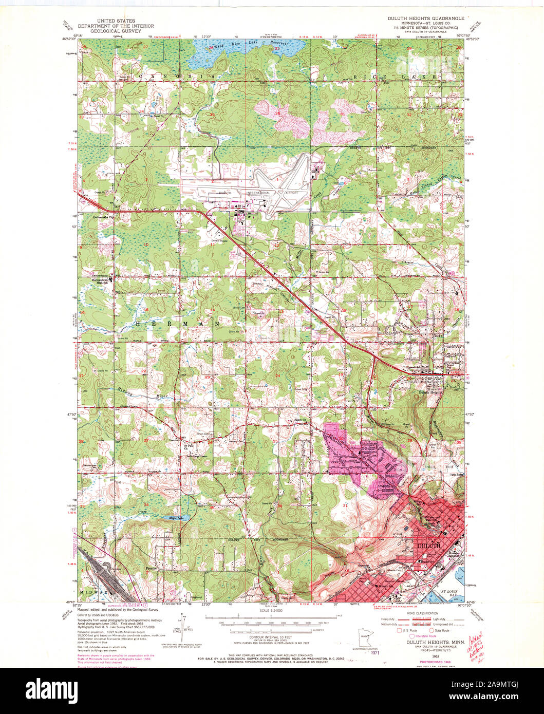 USGS TOPO Karte Minnesota Duluth MN Höhen 504385 1953 24000 Wiederherstellung Stockfoto