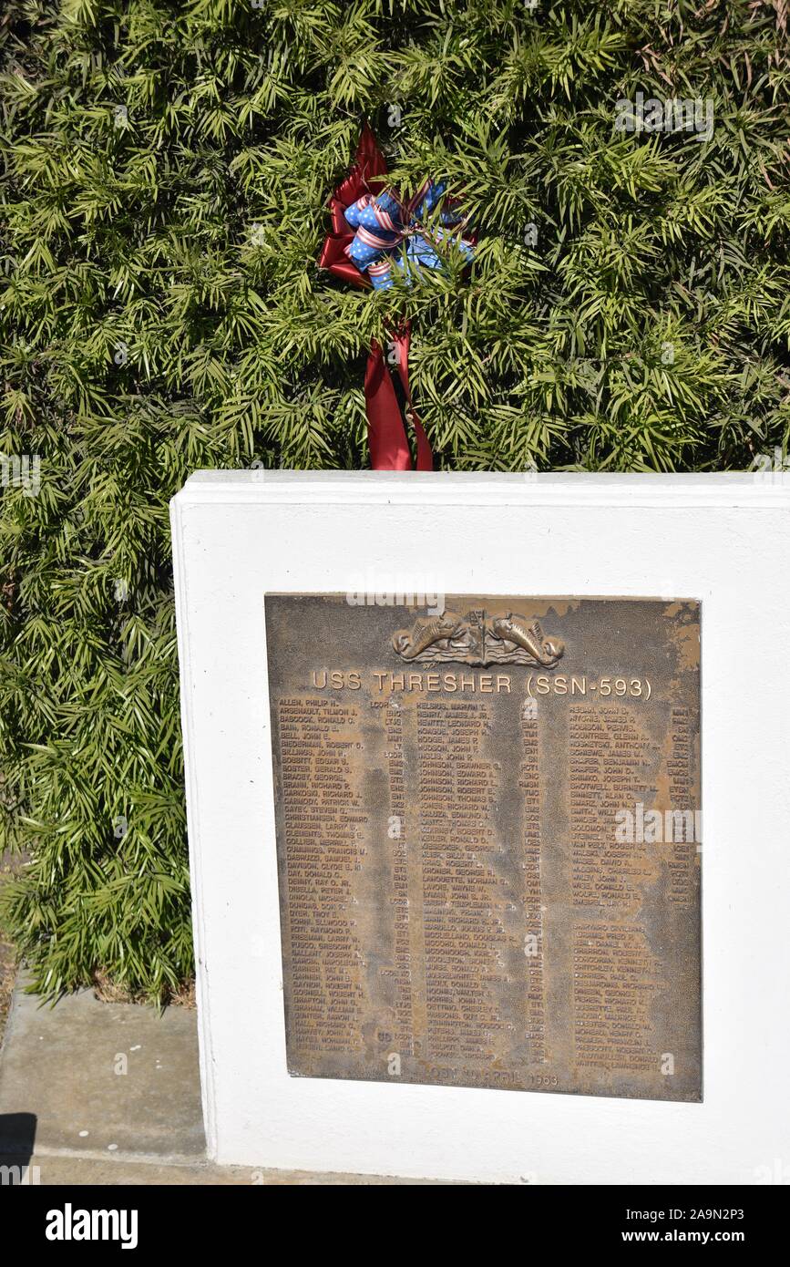 Seal Beach, CA., USA Okt. 19, 2019. WWII U-Boot Denkmal. 52-U-Boote und 3505 Mitarbeiter im zweiten Weltkrieg verloren. Stockfoto