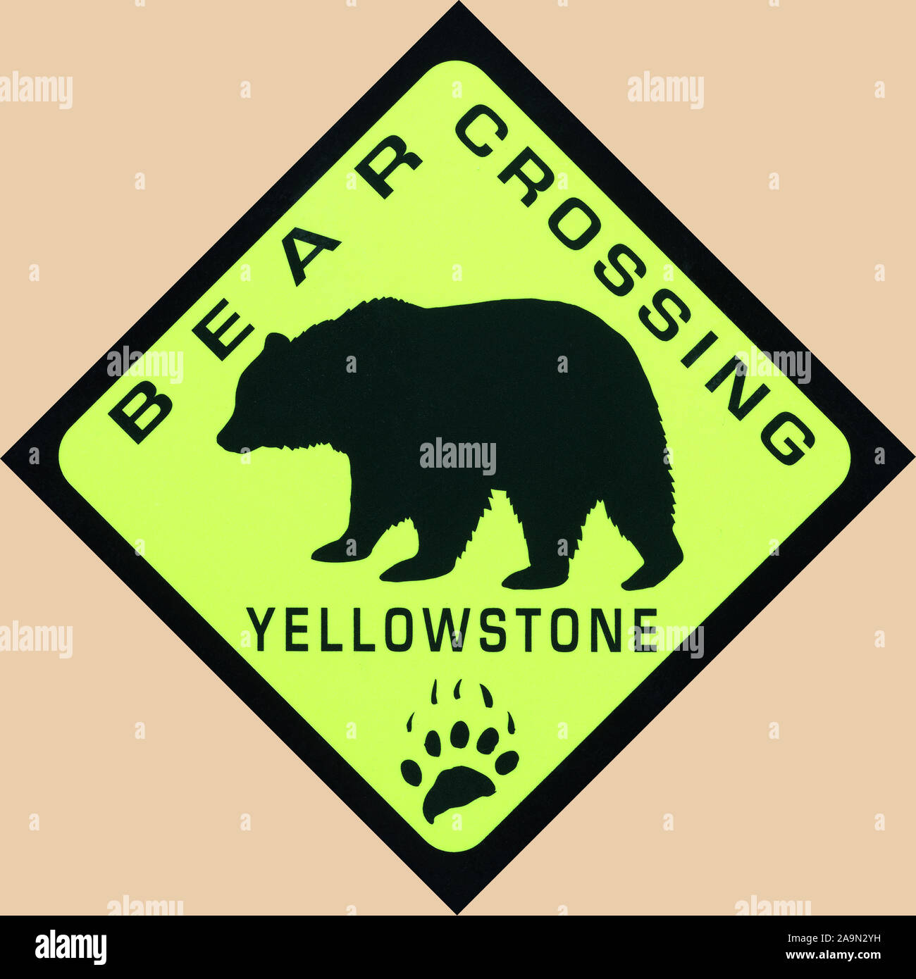 Kopie von Schild Warnung über bear Crossing in Yellowstone Stockfoto