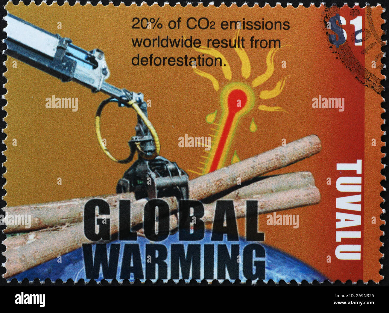 Schreiben Entwaldung auf Briefmarke zu stoppen Stockfoto