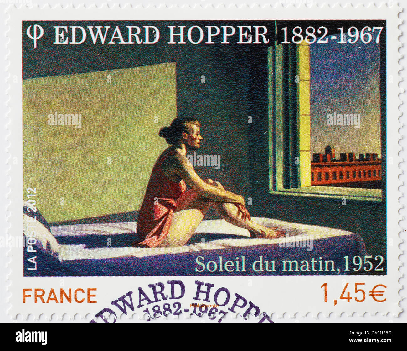 Berühmte Gemälde von Edward Hopper auf französische Briefmarke Stockfoto