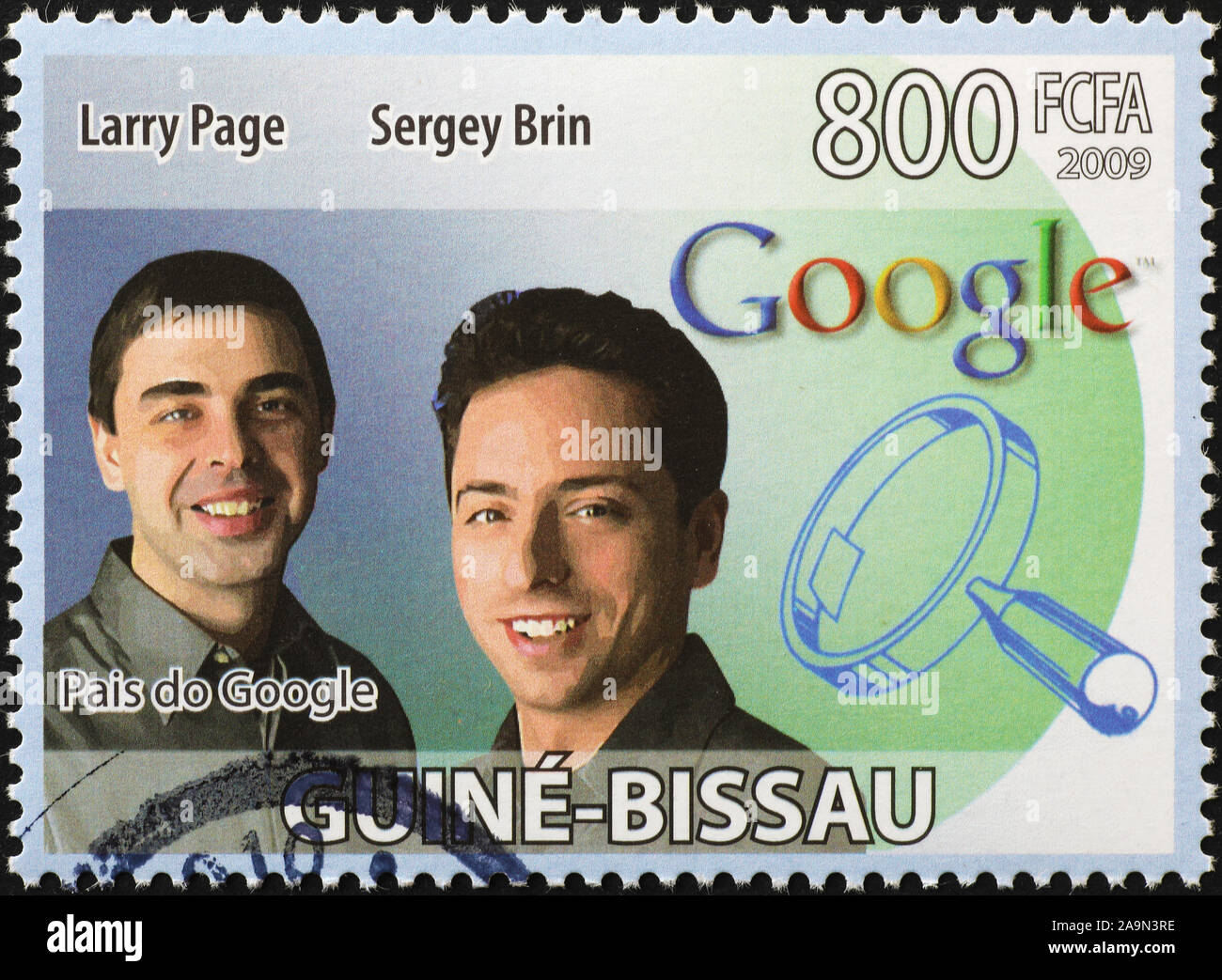 Larry Page und Sergey Brin, Mitbegründer og Google, auf Briefmarke Stockfoto