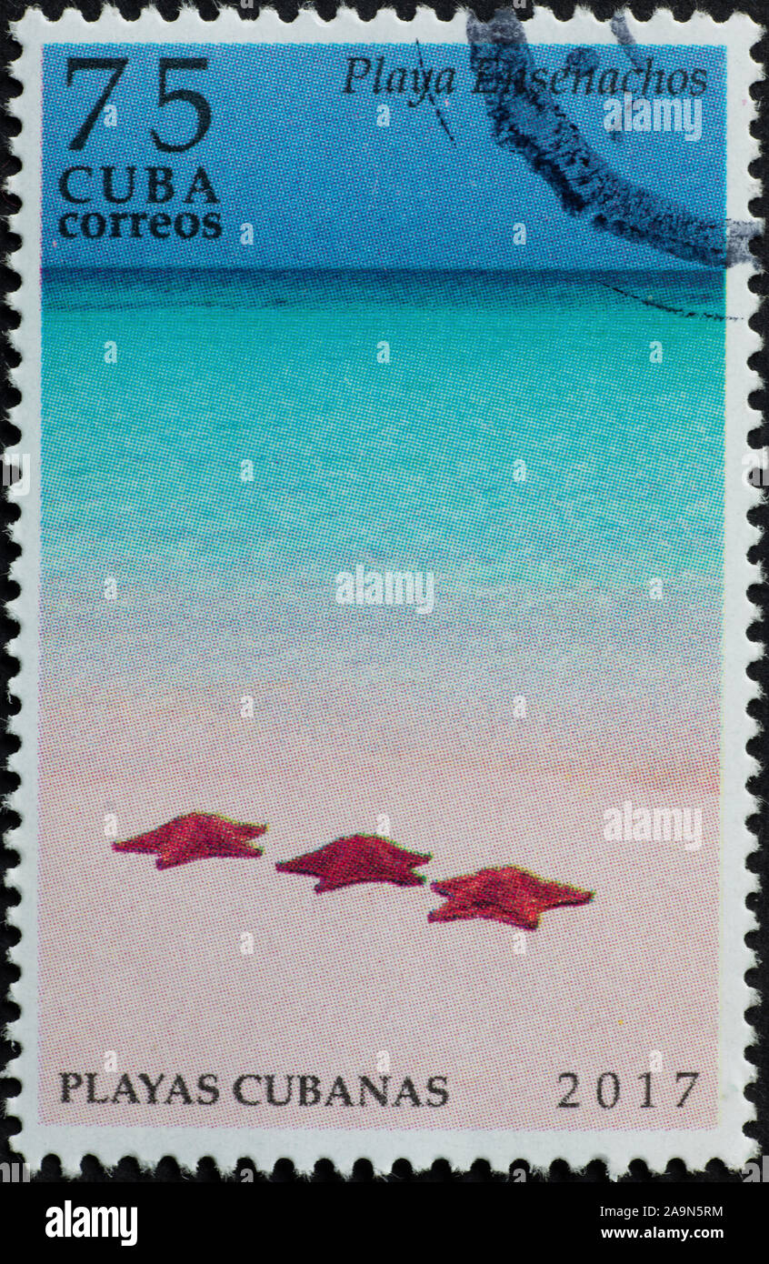 Drei Sea Stars auf tropischen kubanischen Strand, Briefmarke Stockfoto