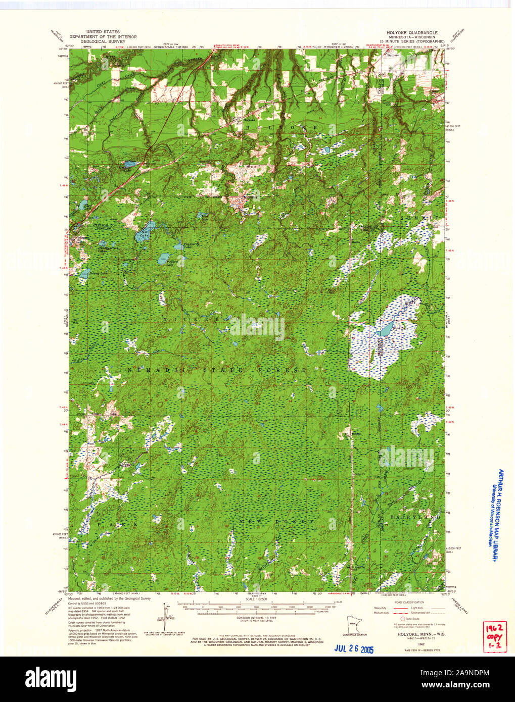 USGS TOPO Karte MInnesota MN Holyoke 503303 1962 62.500 Wiederherstellung Stockfoto