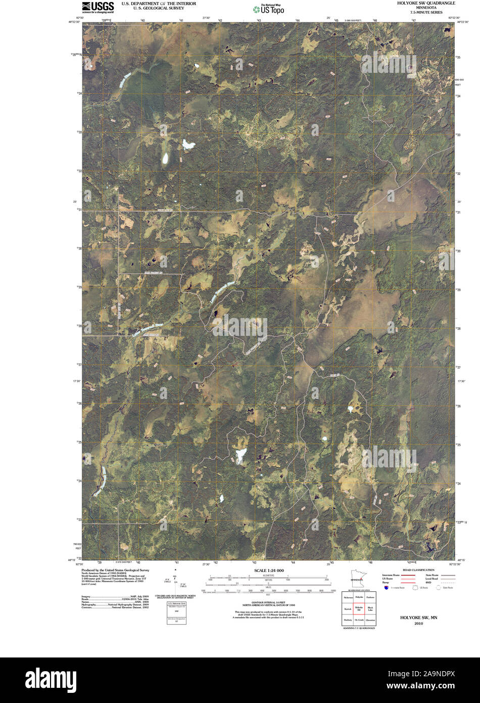 USGS TOPO Karte MInnesota MN Holyoke SW 20100817 TM Wiederherstellung Stockfoto