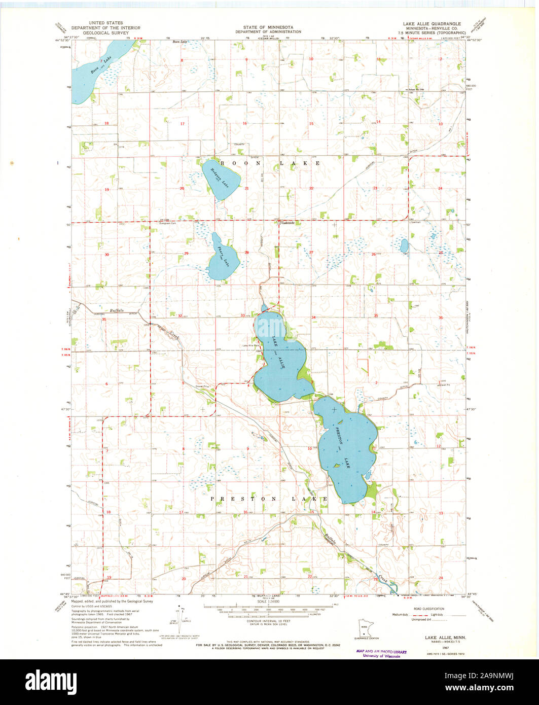 USGS TOPO Karte MInnesota MN See Allie 504974 1967 24000 Wiederherstellung Stockfoto