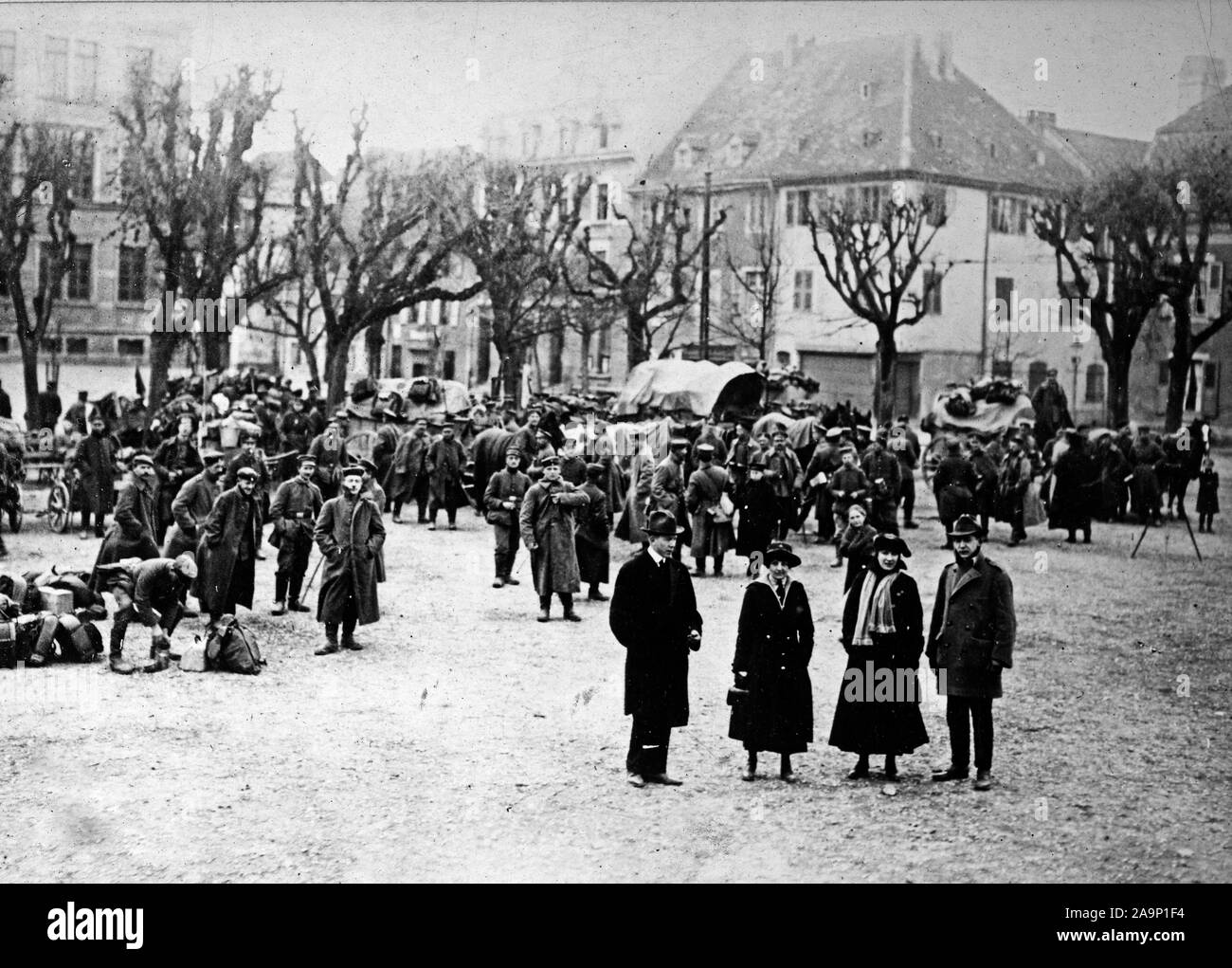 Deutsche Evakuierung der besetzten Gebiet - Hunigen während der Deutschen Evakuierung des Elsass. 1918-1919 Stockfoto