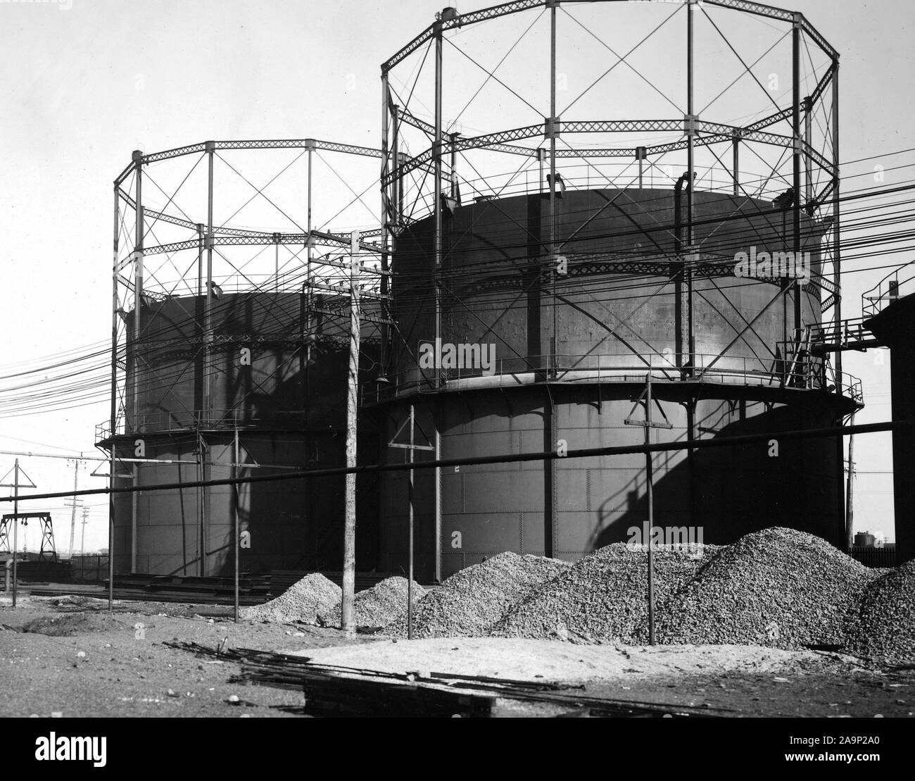 Lagertanks, WO DAS BENZIN ist bereit für den militärischen Gebrauch während des Krieges an Standard Oil Co Anlage gehalten, New York City, Ca. 1918-1919 Stockfoto