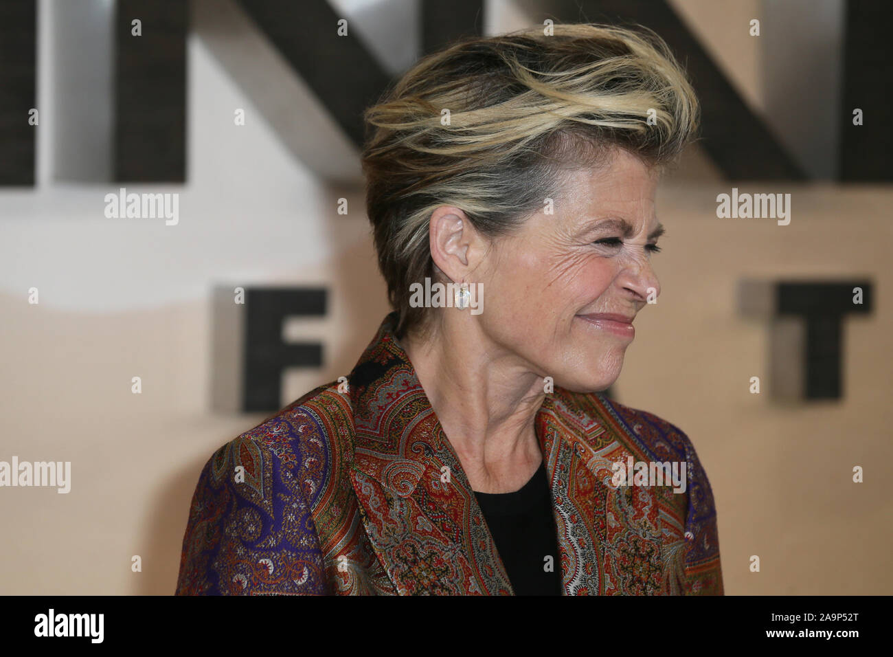 Terminator: dunkles Schicksal Photocall gehalten im Mandarin Oriental Hotel, Knightsbridge mit: Linda Hamilton Wo: London, Vereinigtes Königreich, wenn: 17 Okt 2019 Credit: Mario Mitsis/WENN.com Stockfoto