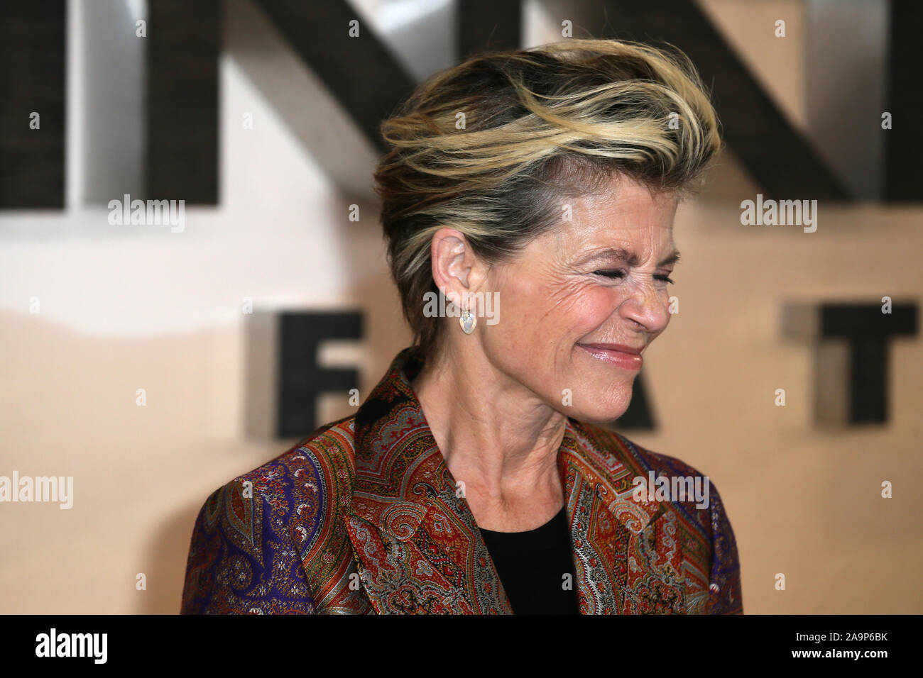 Terminator: dunkles Schicksal Photocall gehalten im Mandarin Oriental Hotel, Knightsbridge mit: Linda Hamilton Wo: London, Vereinigtes Königreich, wenn: 17 Okt 2019 Credit: Mario Mitsis/WENN.com Stockfoto